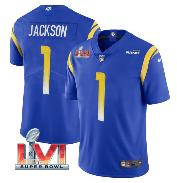 Men's Los Angeles Rams #1 DeSean Jackson 2022 Royal Super Bowl LVI Vapor Limited Stitched Jersey